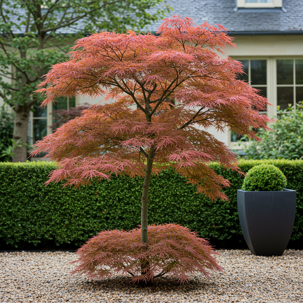 Terrasseplante – Japansk Løn – Acer palmatum 'Jerre Schwartz' – Mørkerød – 2 Planter – Løvfældende – Potte Ø19 cm Højde 70 cm
