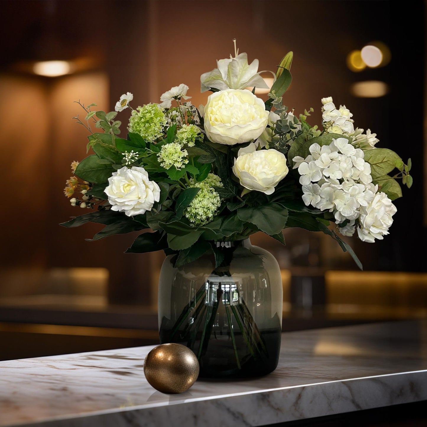 Konstgjord blomma - Bukett M - White Dream - 60 cm